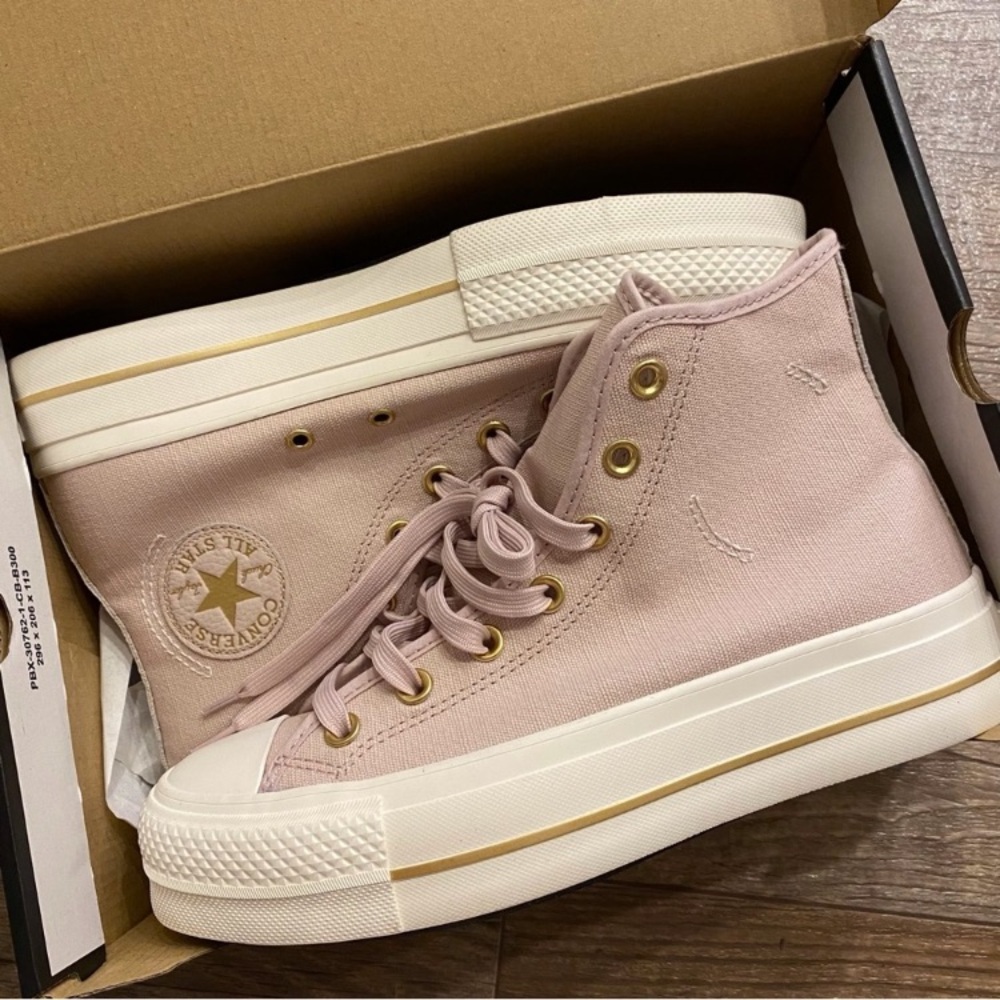 Converse Mauve Canvas High-Top Chuck Taylor Sneakers with Gold Accents - Picture 7 of 16
